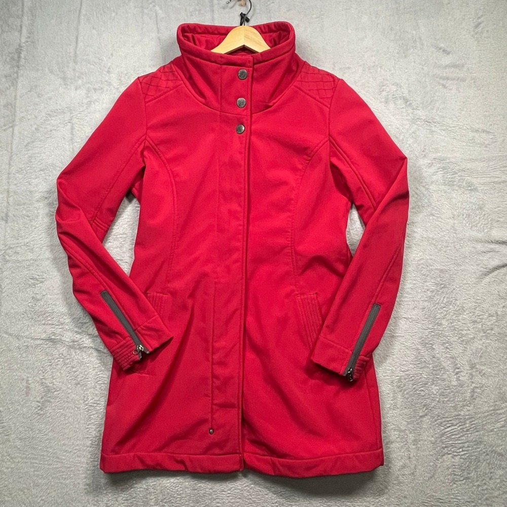 Title Nine Softshell Jacket Women Size M Red Fleece Lined Quilted Funnel Neck